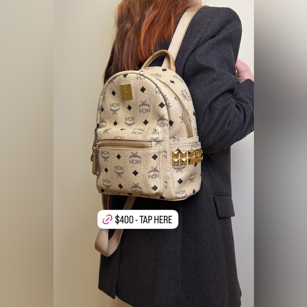 MCM Beige Mini Stark Backpack